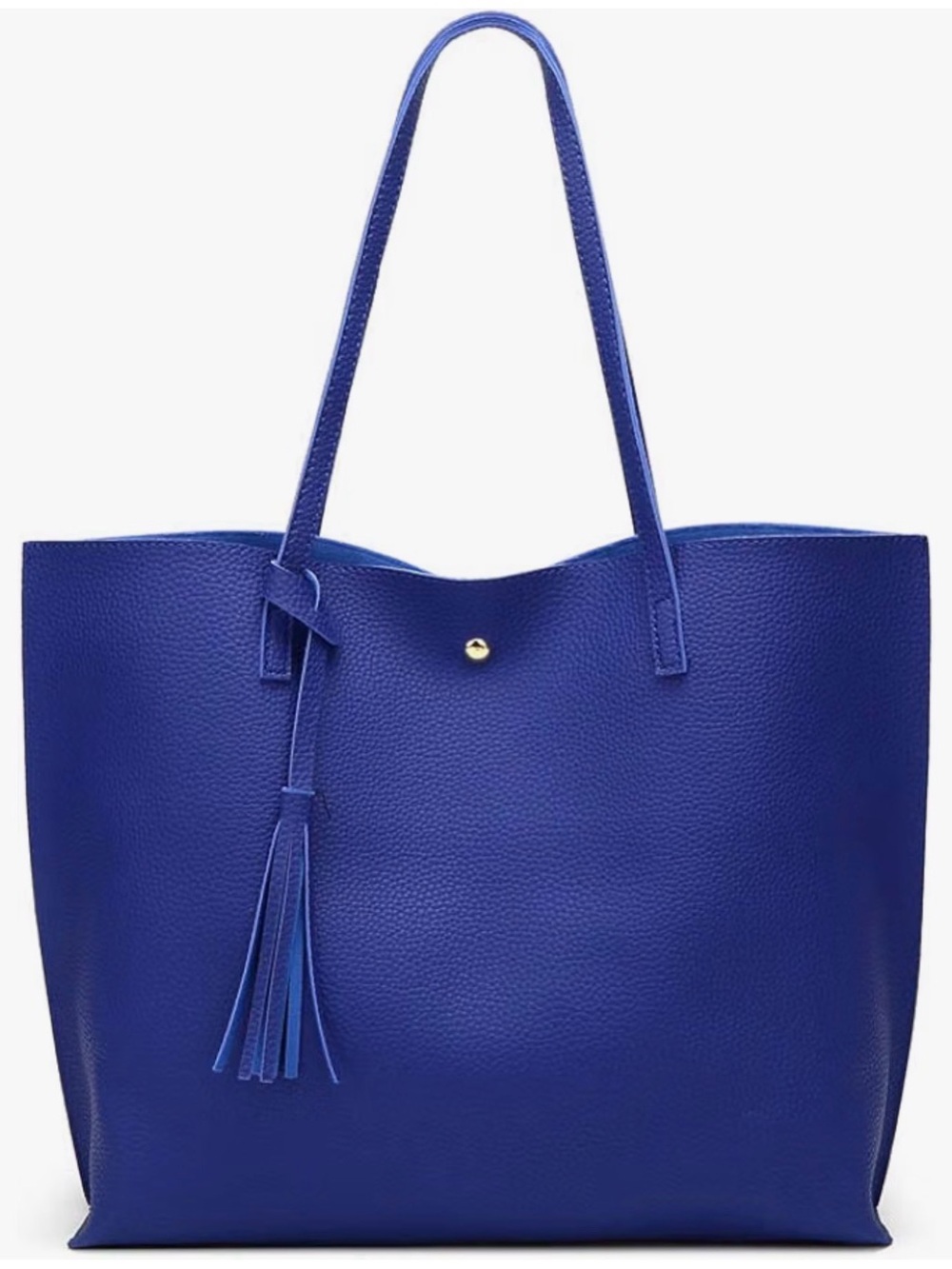 Bright Cobalt Blue Faux Leather Soft Tote Bag with Tassel